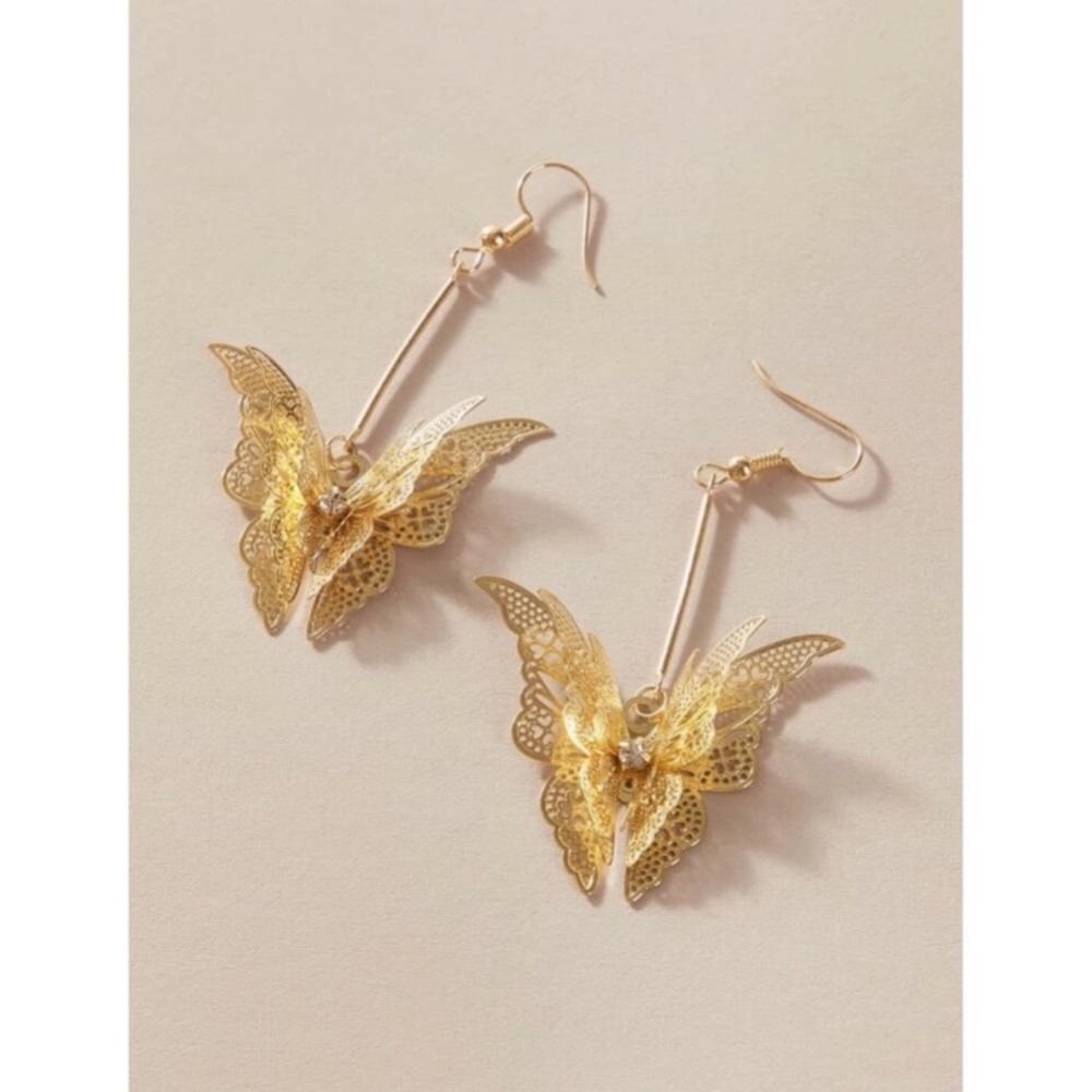 Boho Filigree Butterfly Monarch Cutout Gold dangle